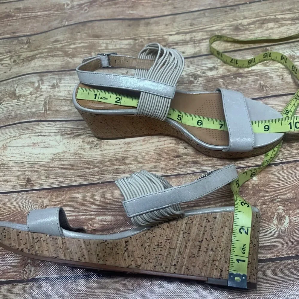 Corso Como Nude Shimmer Cork Wedge Strappy Sandal Size 8 M Open Toe‎